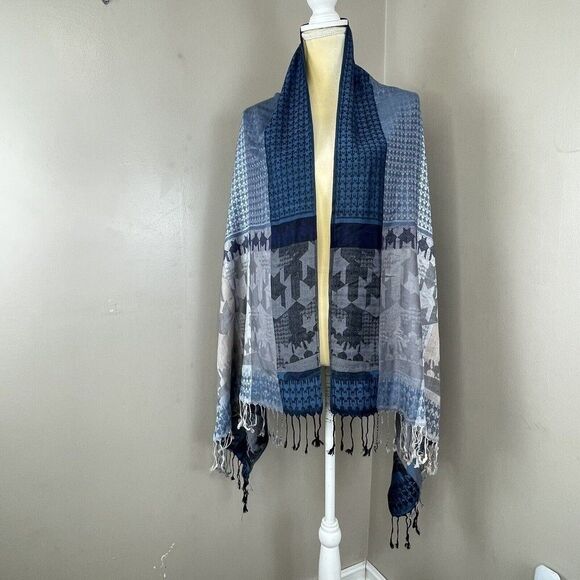 Unisex Multicolored Plaid Acrylic Fringe Scarf  33” x 28” Cotton/Viscose - Picture 15 of 15